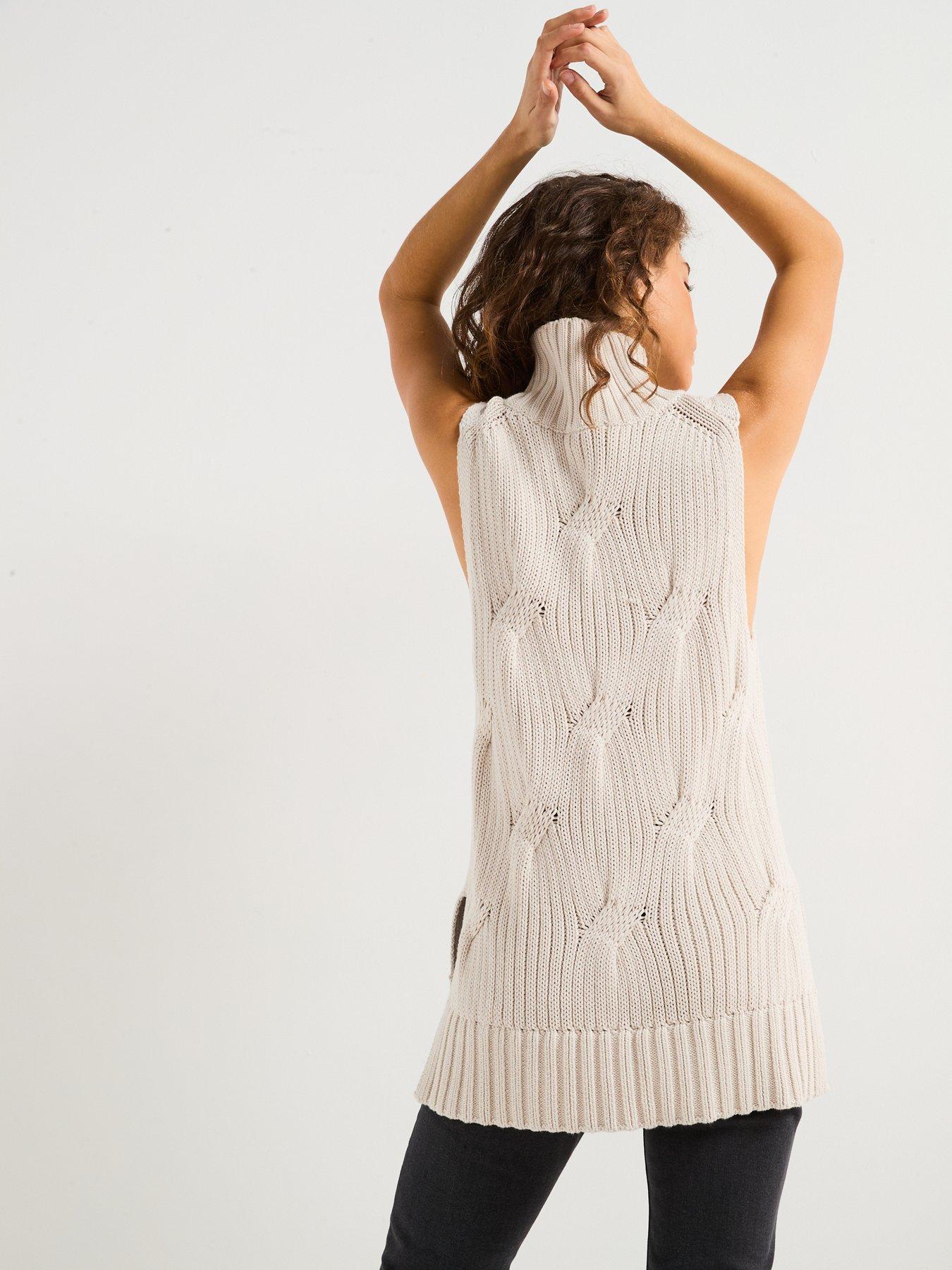  image of calvin-klein-jeans-cable-knit-sleeveless-top-white