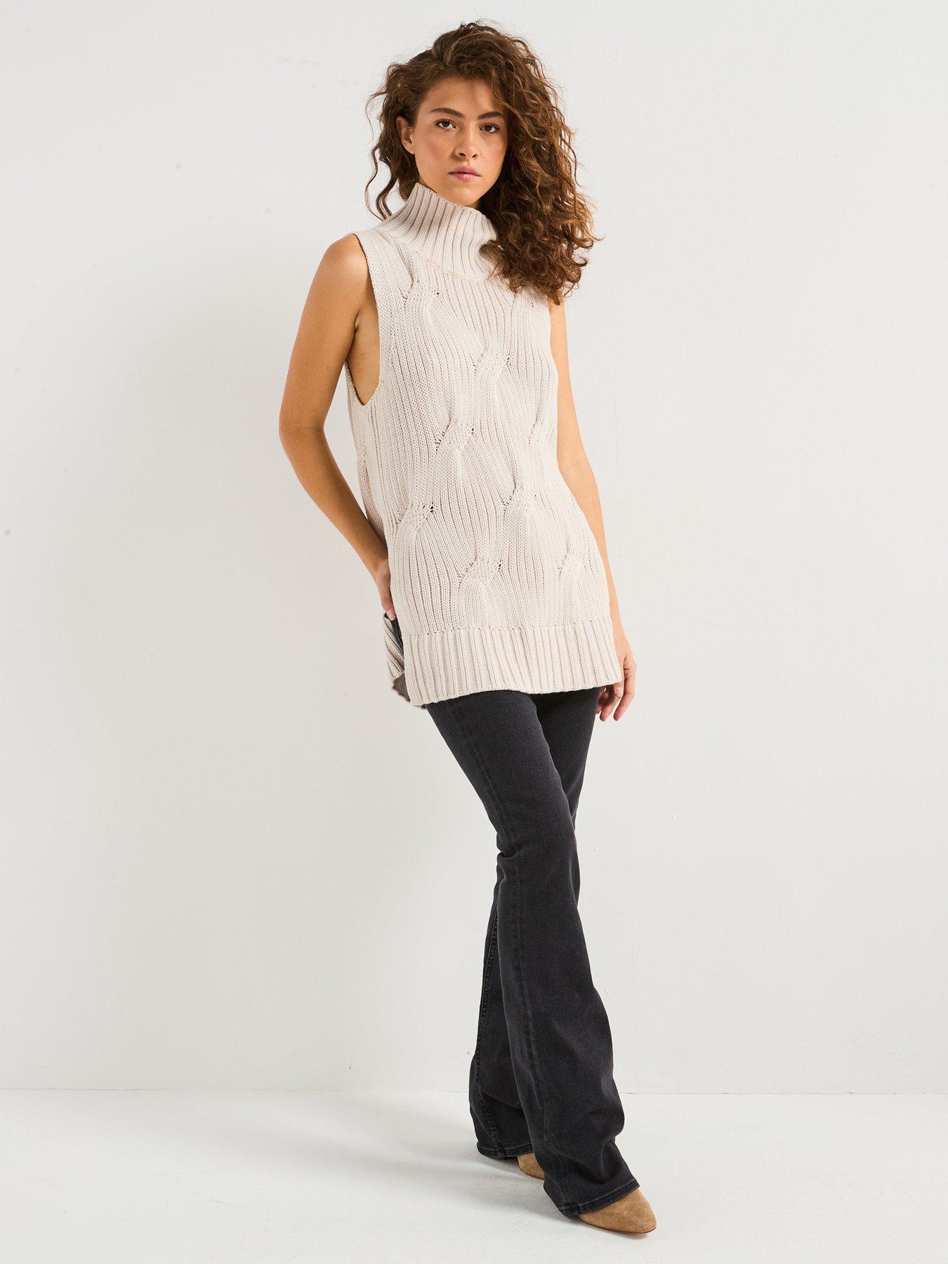  image of calvin-klein-jeans-cable-knit-sleeveless-top-white