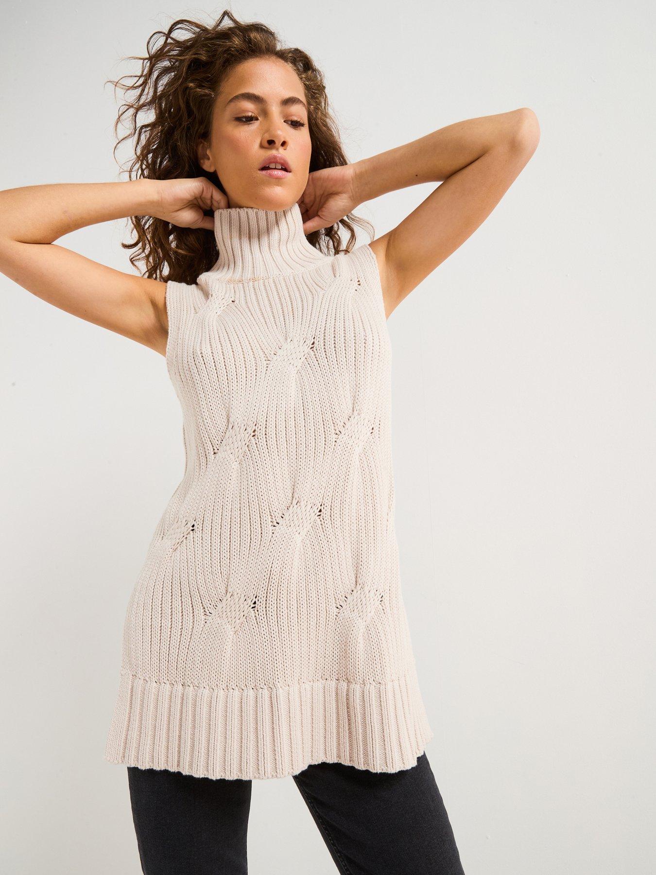 image of calvin-klein-jeans-cable-knit-sleeveless-top-white