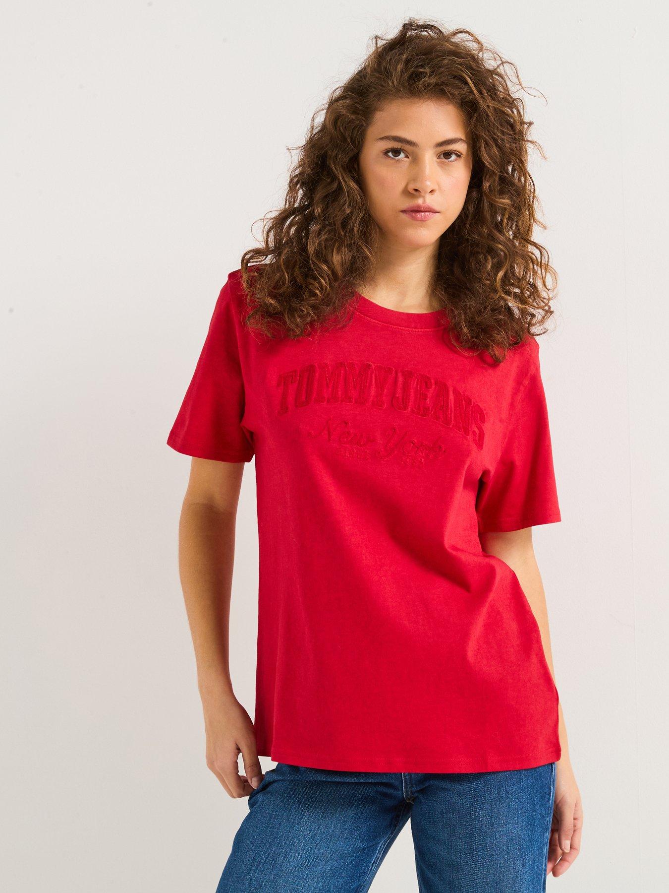  image of tommy-jeans-varisty-logo-oversized-t-shirt-red