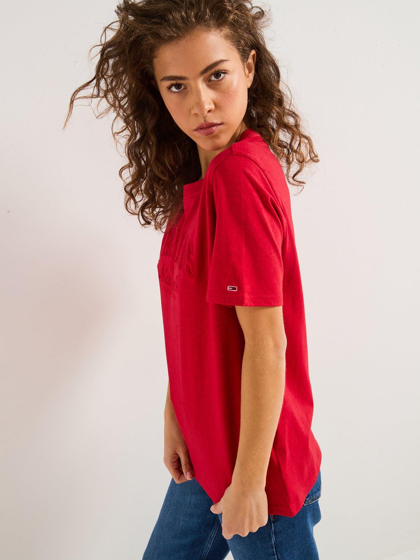  image of tommy-jeans-varisty-logo-oversized-t-shirt-red