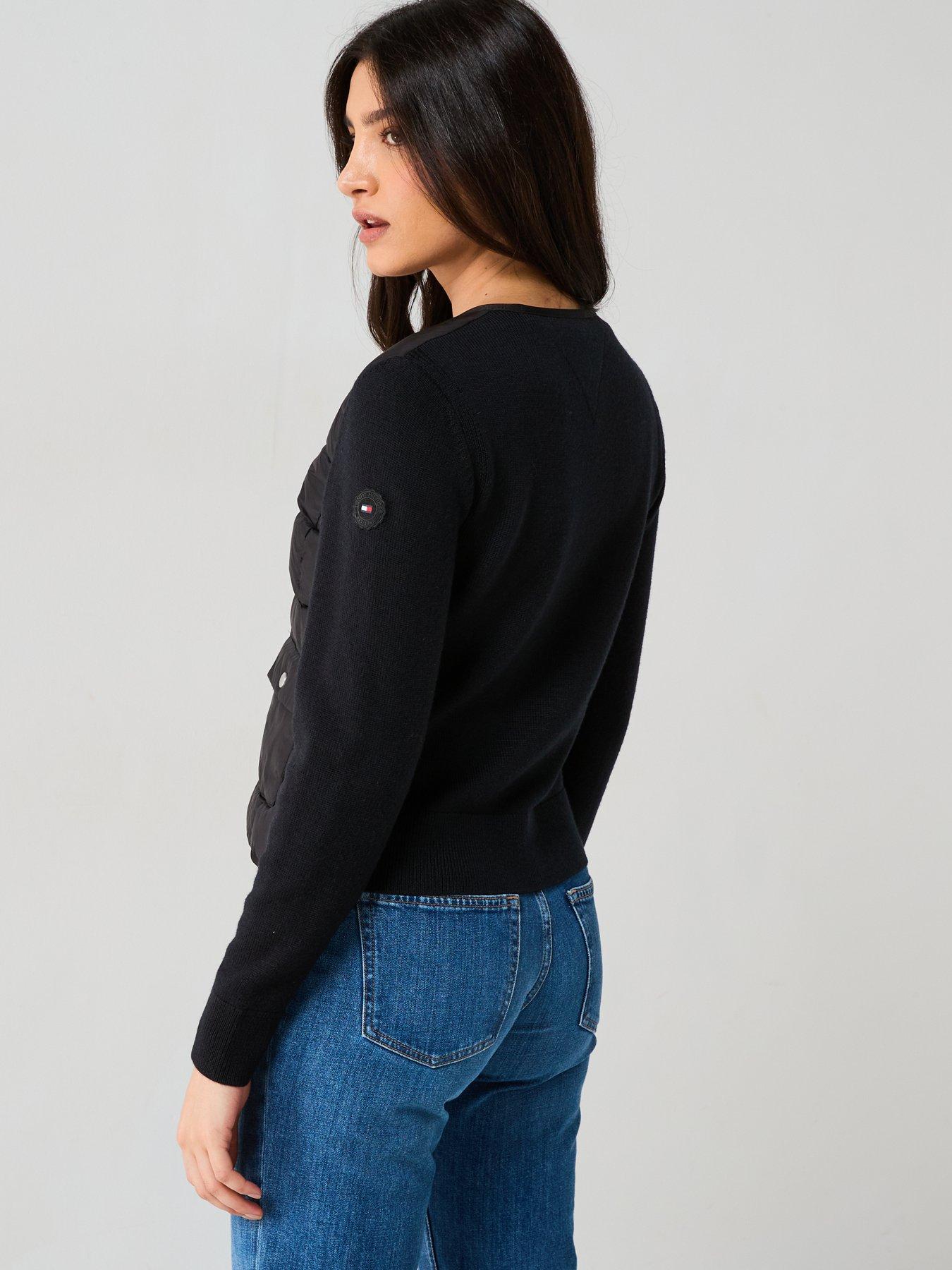  image of tommy-hilfiger-knitted-sleeve-padded-jacket-black