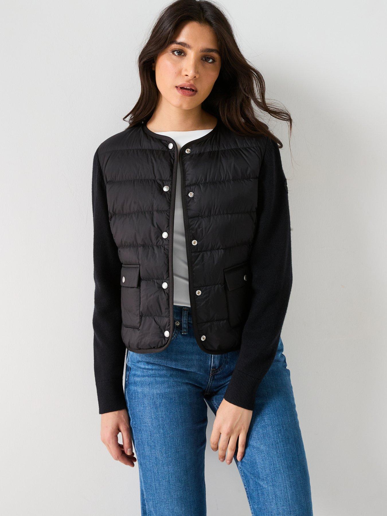  image of tommy-hilfiger-knitted-sleeve-padded-jacket-black