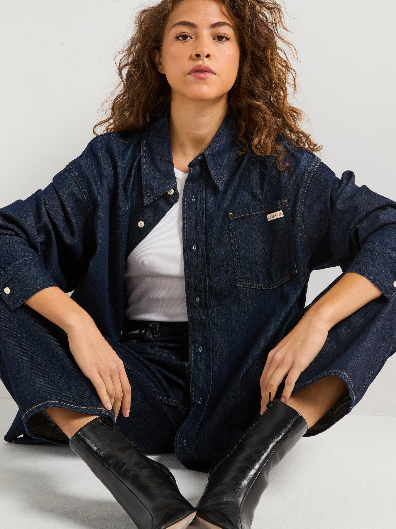  image of calvin-klein-jeans-oversized-denim-shirt-navy
