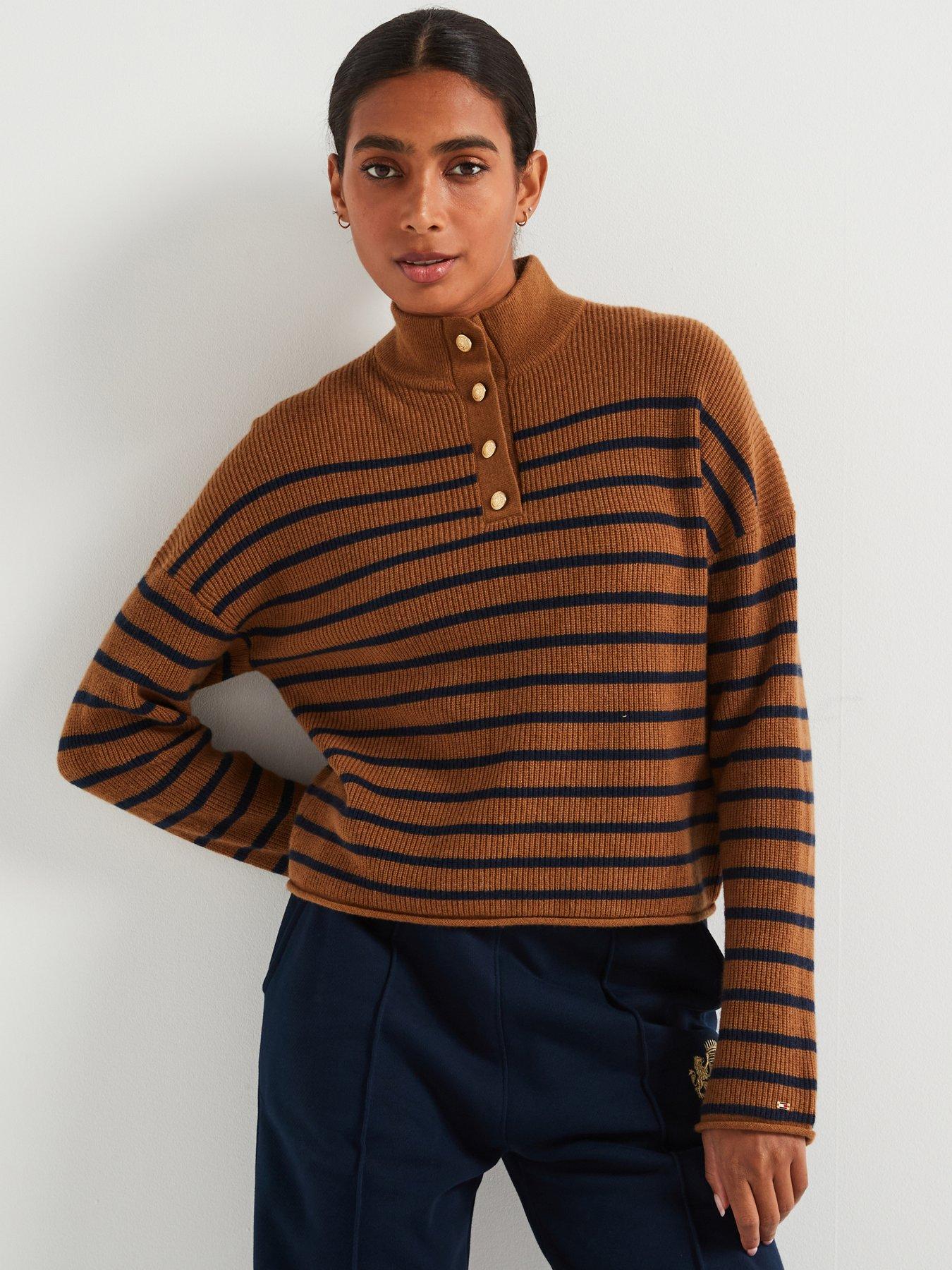 undefined Long Sleeve Striped Knitted Jumper - Brown