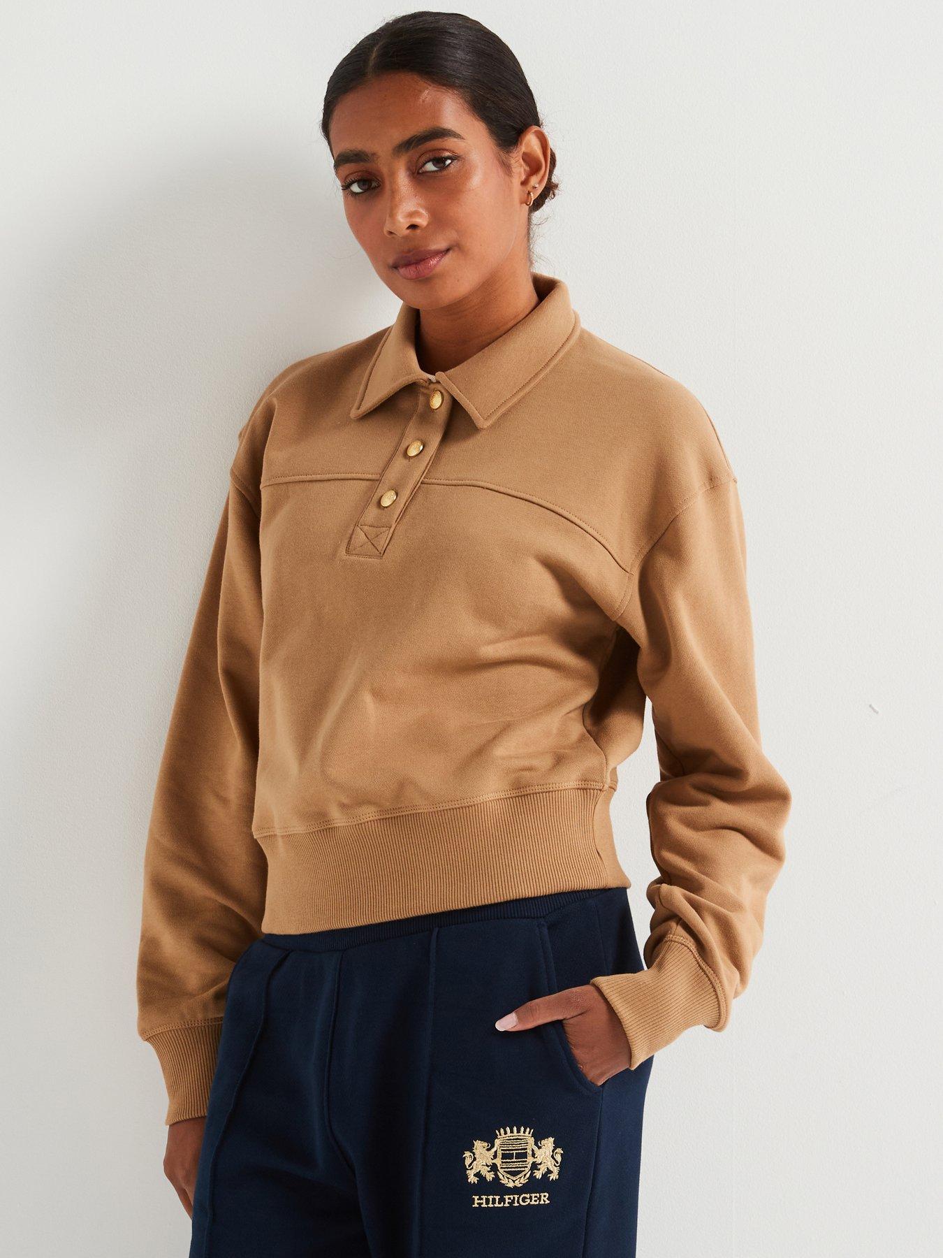  image of tommy-hilfiger-button-detail-polo-sweatshirt-brown