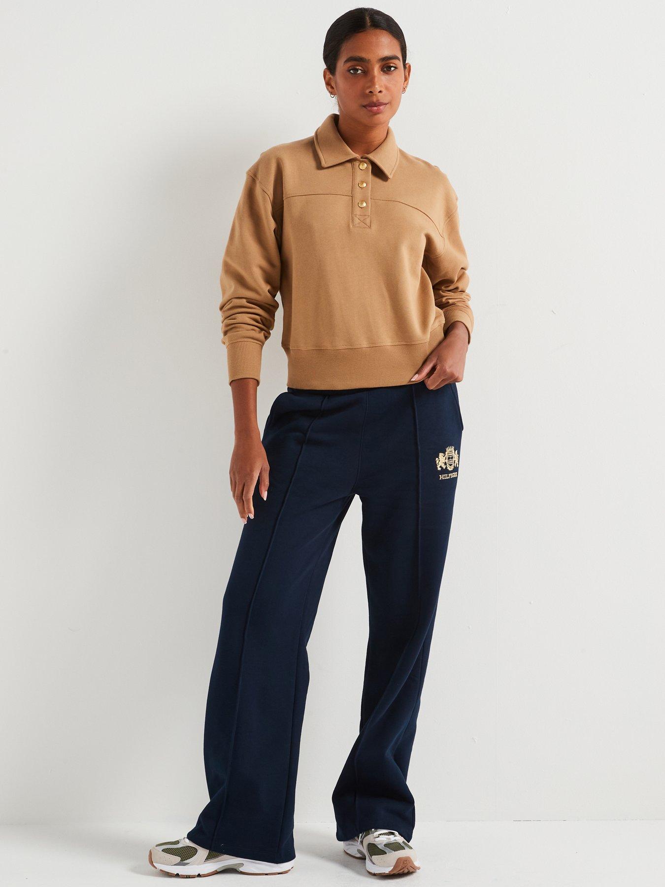  image of tommy-hilfiger-button-detail-polo-sweatshirt-brown