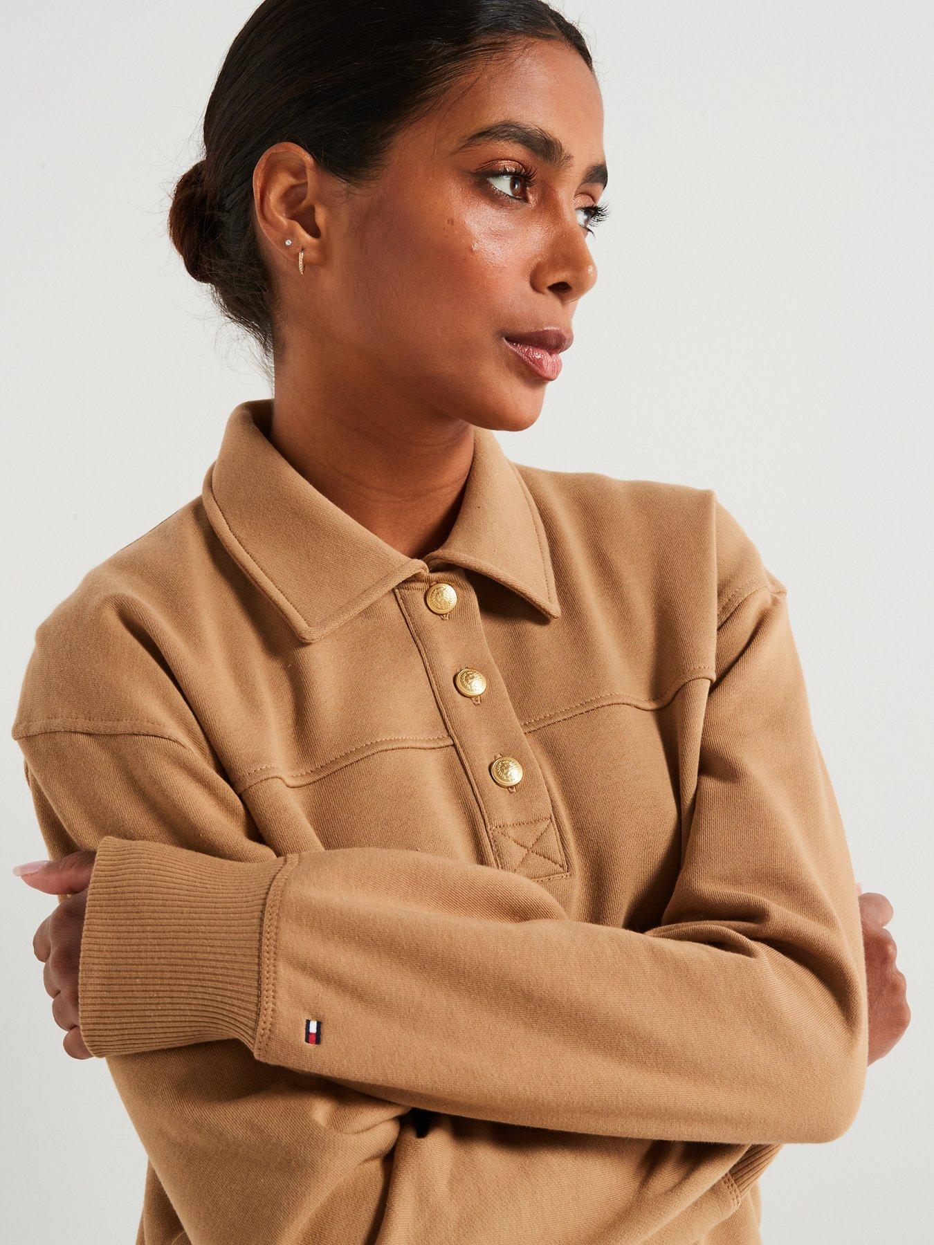  image of tommy-hilfiger-button-detail-polo-sweatshirt-brown