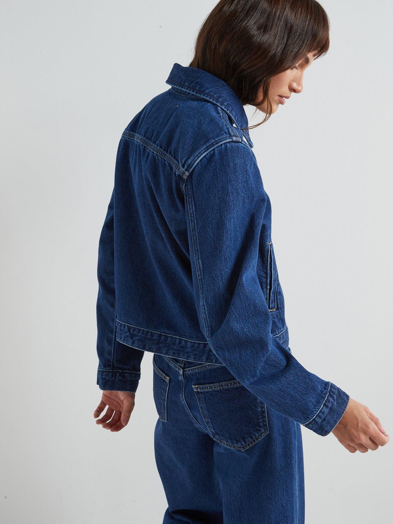  image of calvin-klein-jeans-zip-front-denim-jacket-navy