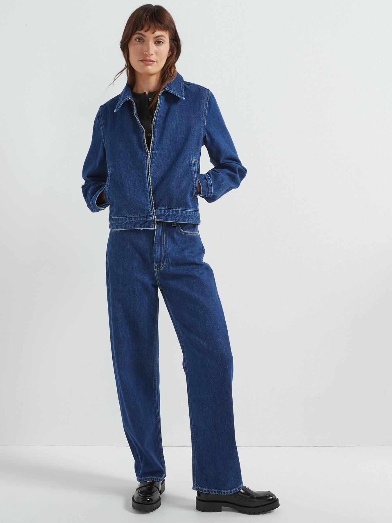  image of calvin-klein-jeans-zip-front-denim-jacket-navy