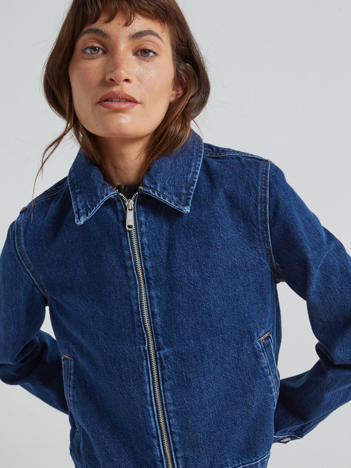  image of calvin-klein-jeans-zip-front-denim-jacket-navy