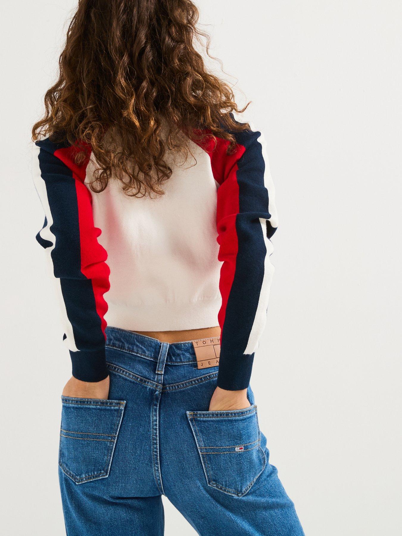  image of tommy-jeans-colourblock-zip-front-cardigan-white