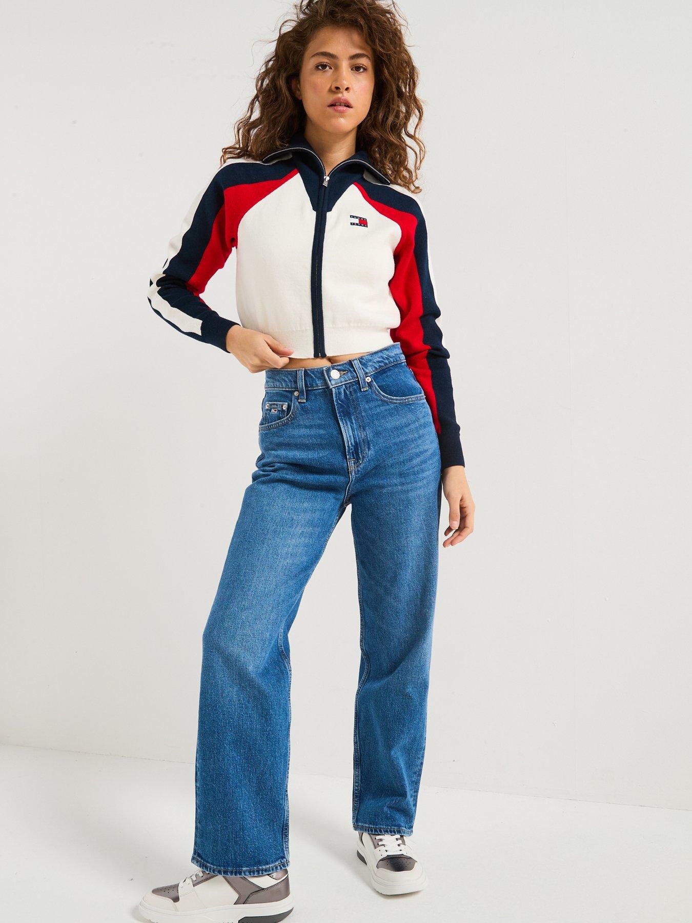  image of tommy-jeans-colourblock-zip-front-cardigan-white