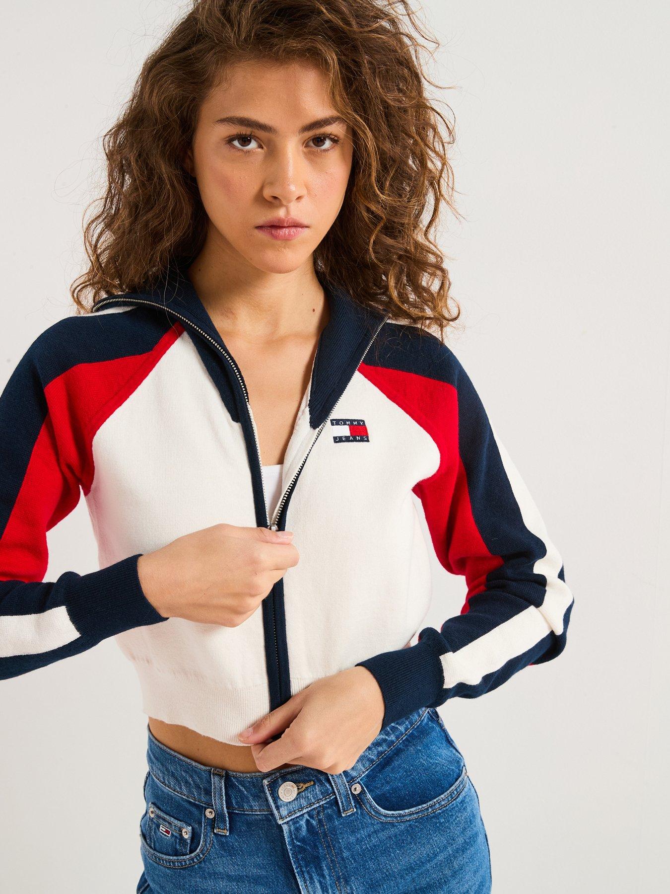  image of tommy-jeans-colourblock-zip-front-cardigan-white