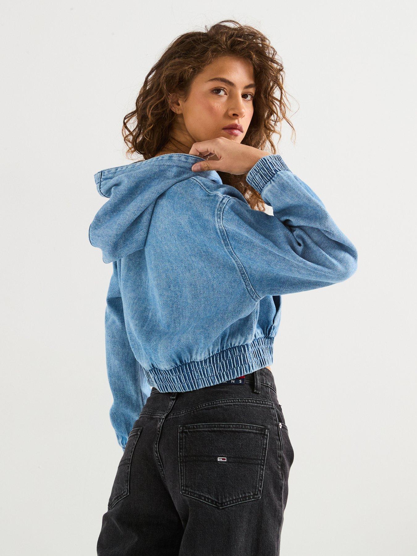  image of tommy-jeans-denim-cropped-hoodie-blue