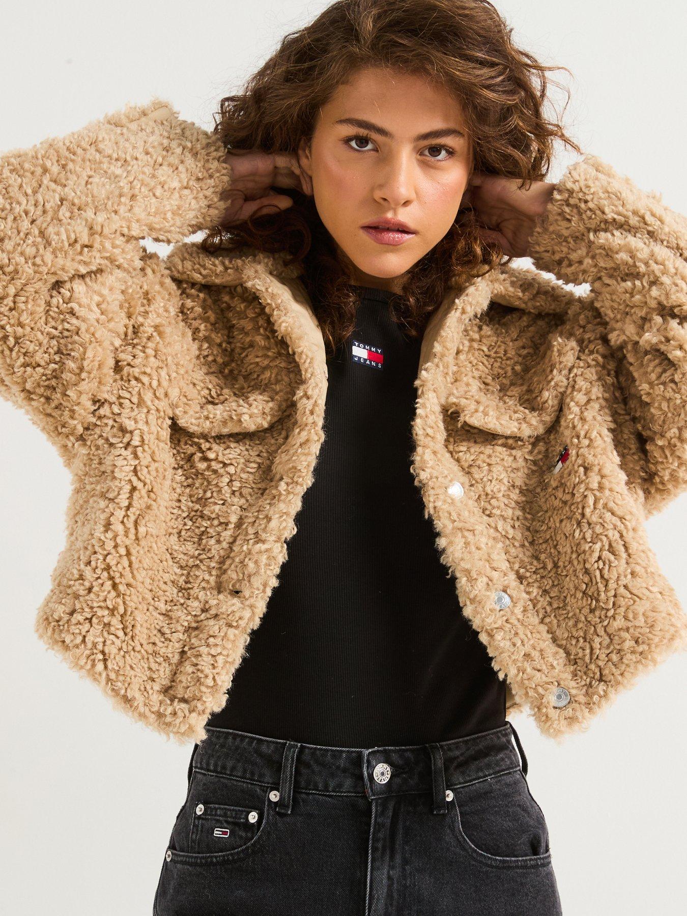 undefined Faux Shearling Trucker Jacket - Beige