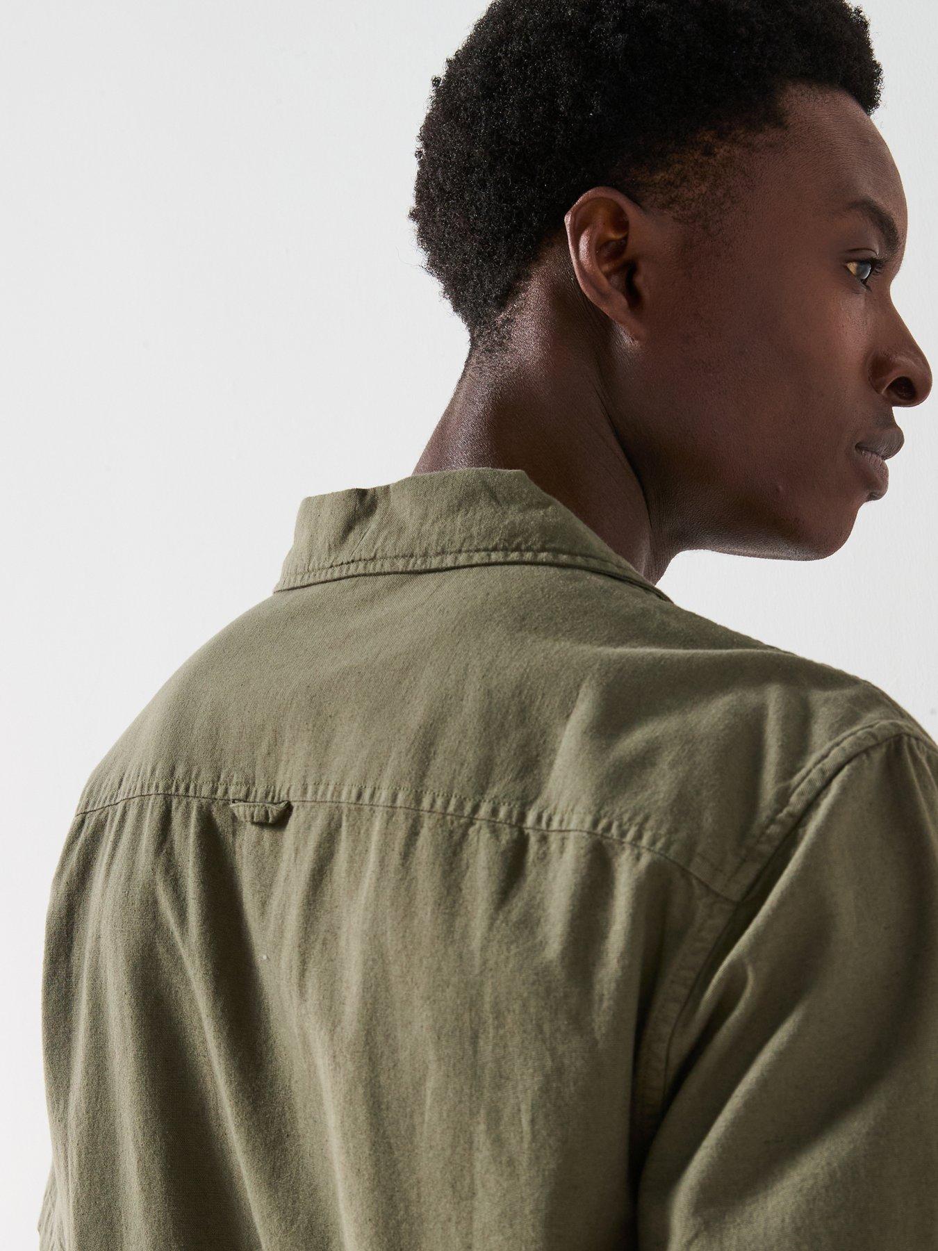 Image 5 of 6 of Very Man Double Pocket Linen Revere Shirt - Dark Khaki
