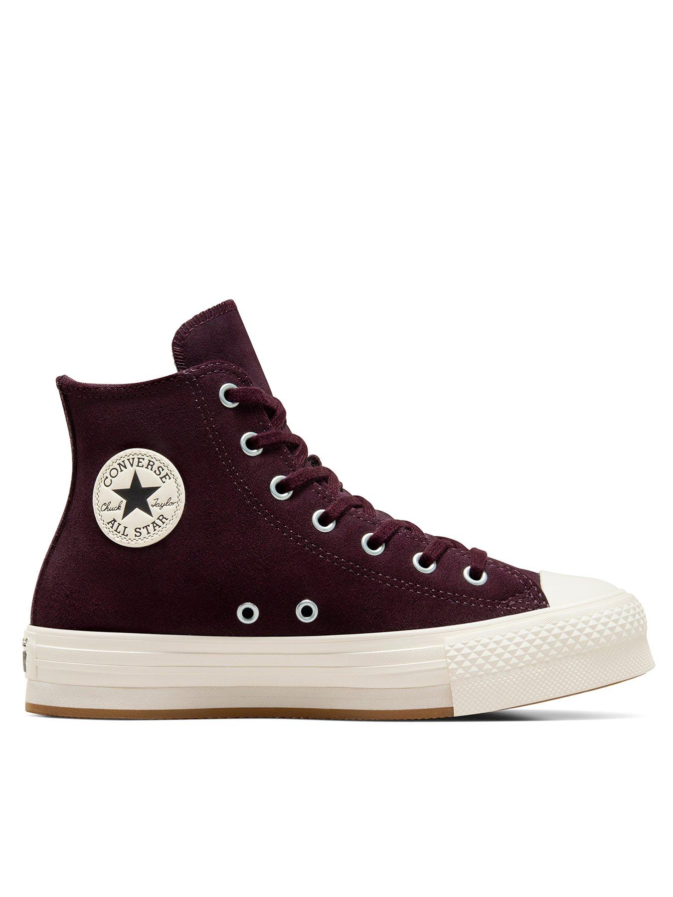 Converse Junior Girls Sport X Hoops Leather Hi Trainers Dark Red littlewoods