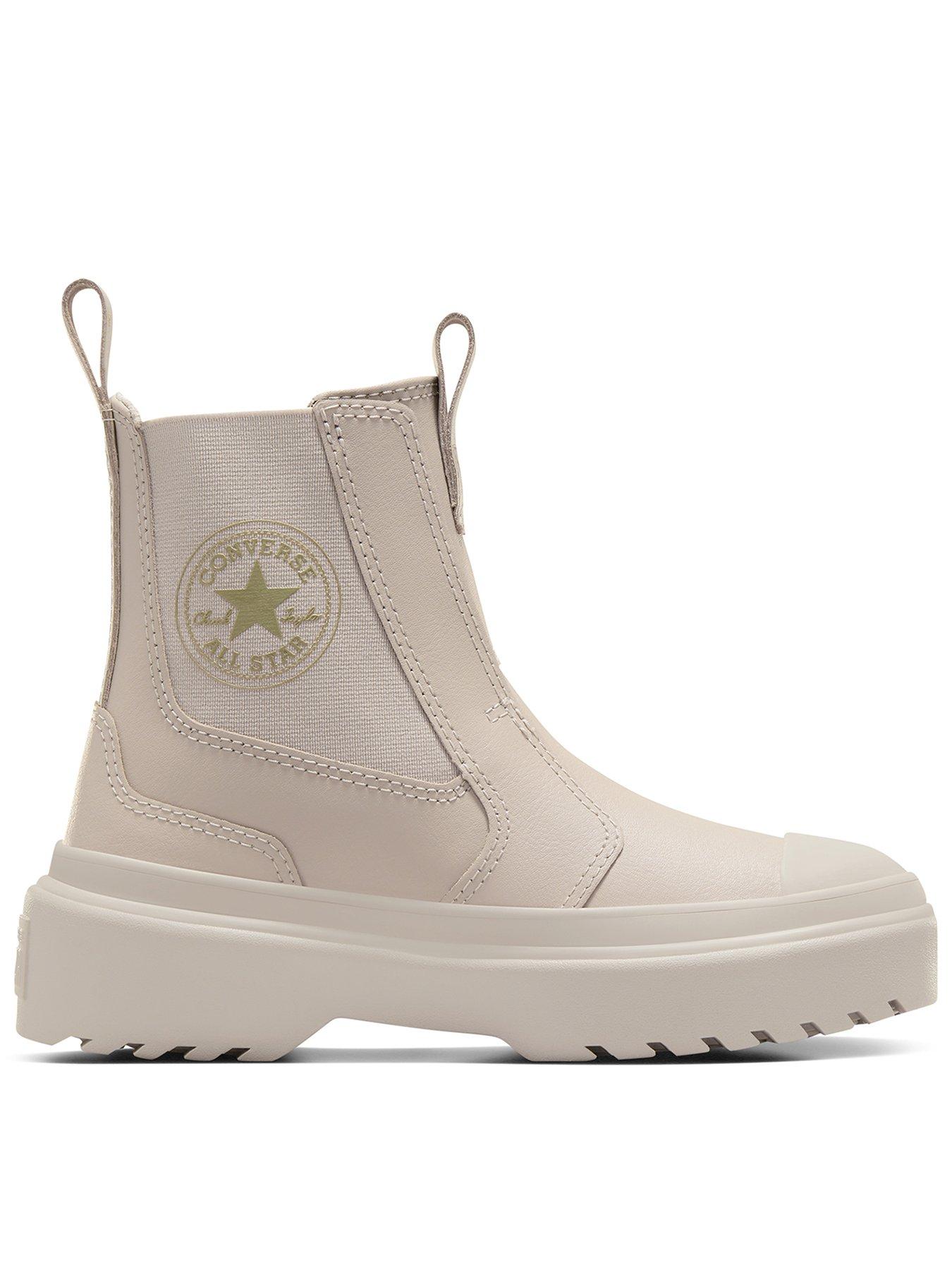  image of converse-junior-girls-crafted-fashion-leather-hi-trainers-beige