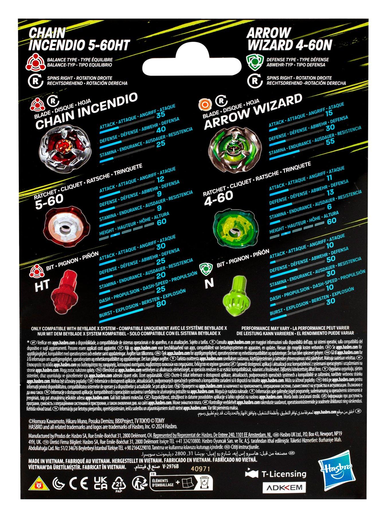  image of beyblade-x-chain-incendio-5-60ht-and-arrow-wizard-4-60n-top-dual-pack-set