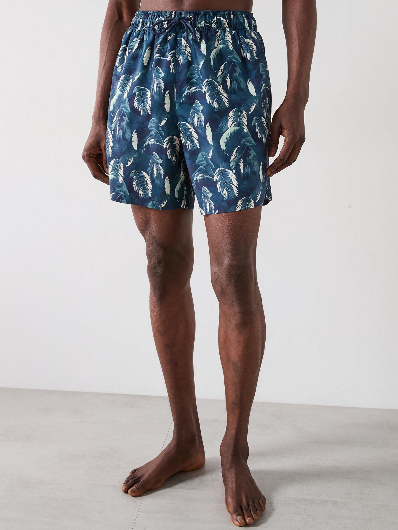  image of very-man-palm-leaf-printed-swim-shorts-blue