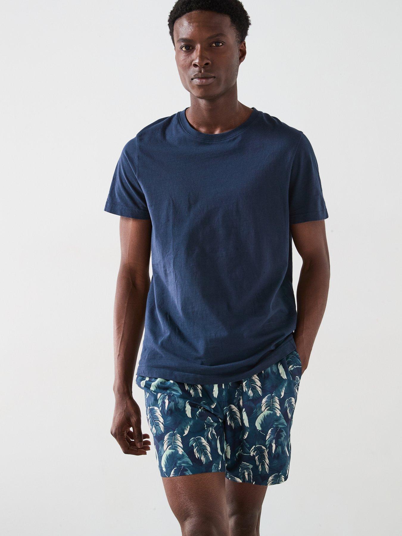  image of very-man-palm-leaf-printed-swim-shorts-blue