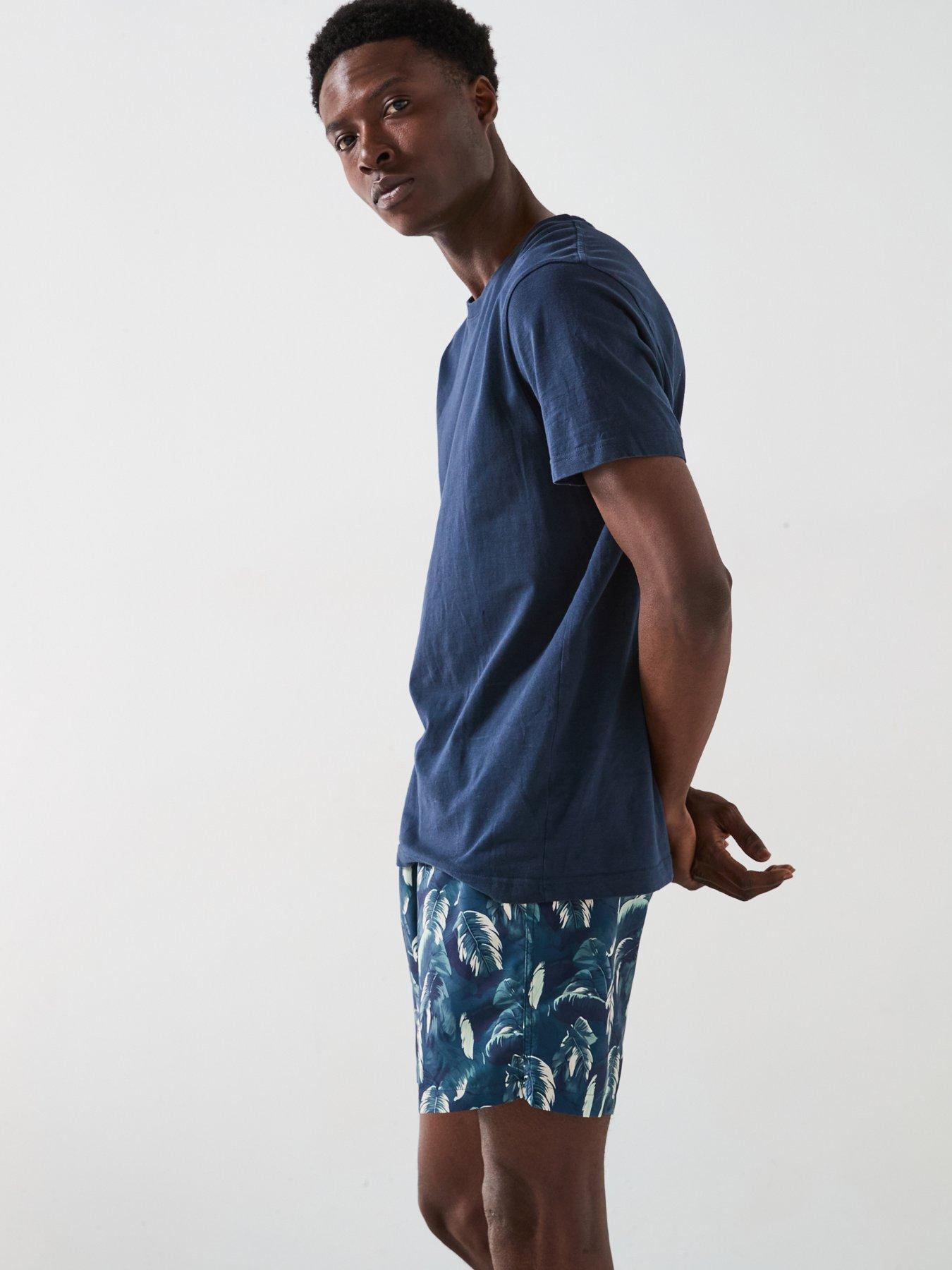  image of very-man-palm-leaf-printed-swim-shorts-blue