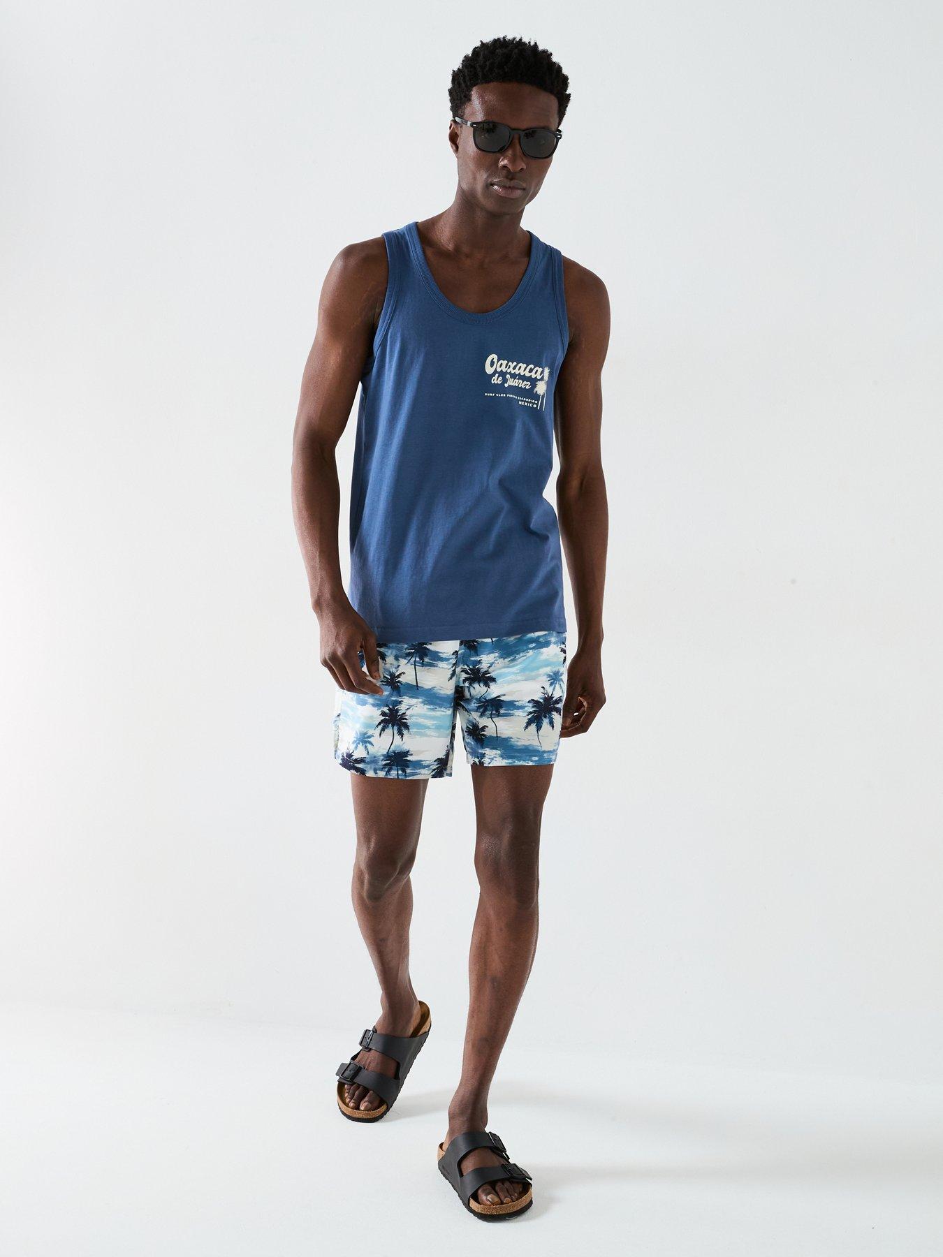  image of very-man-palm-border-printed-swim-shorts-blue