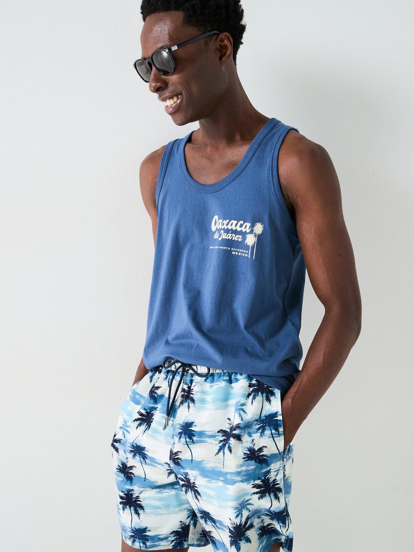  image of very-man-palm-border-printed-swim-shorts-blue