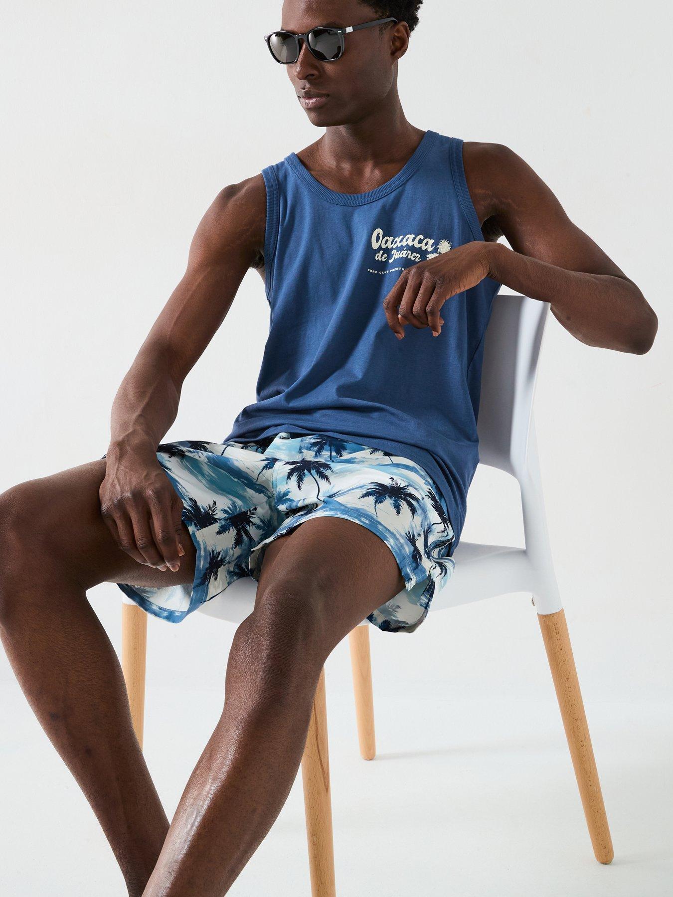  image of very-man-palm-border-printed-swim-shorts-blue