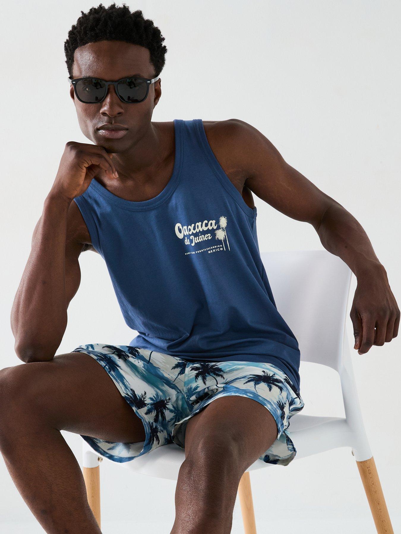  image of very-man-palm-border-printed-swim-shorts-blue