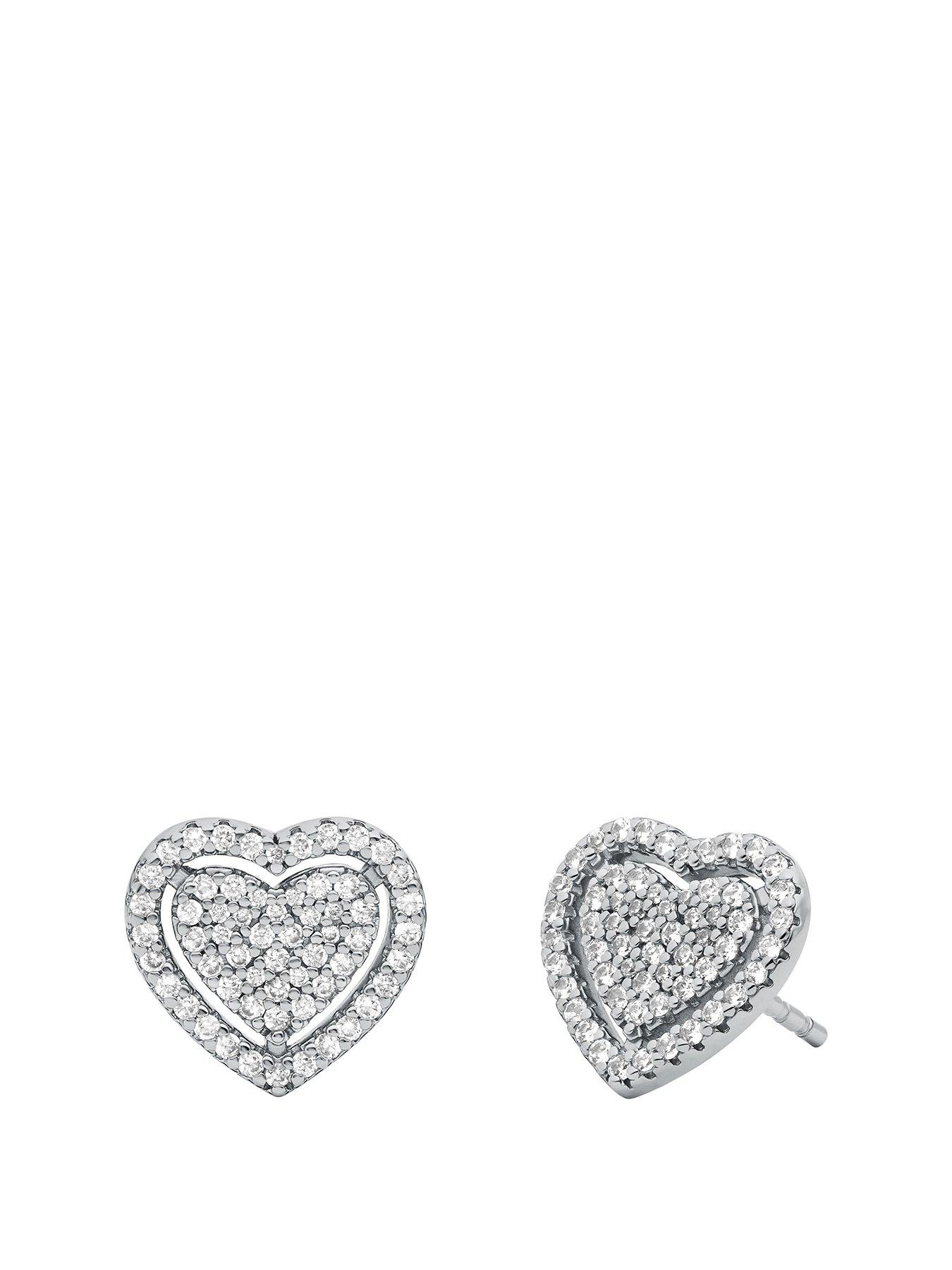 Michael Kors Sterling Silver Pave Heart Stud Earrings littlewoods