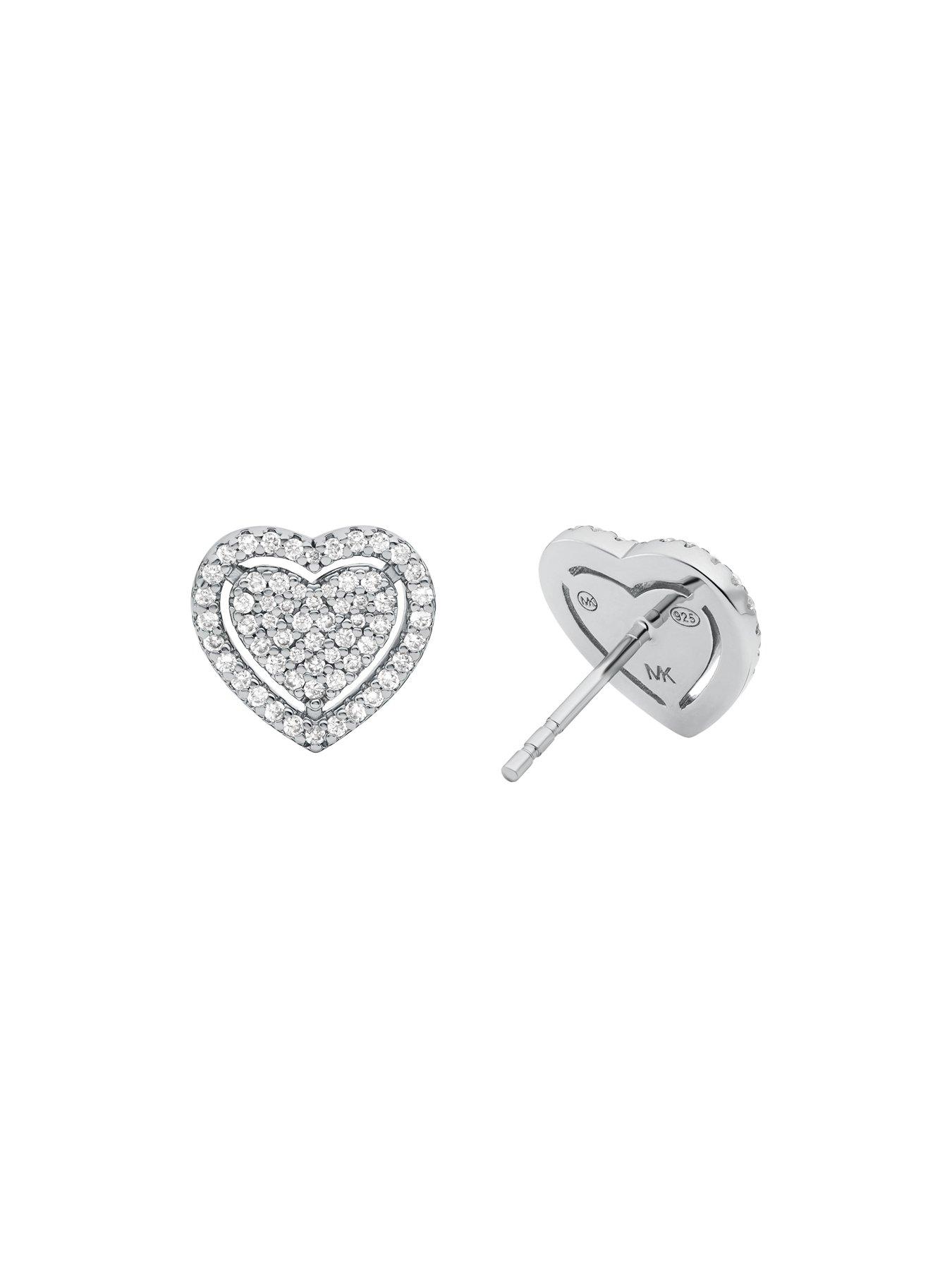 Michael Kors Sterling Silver Pave Heart Stud Earrings littlewoods