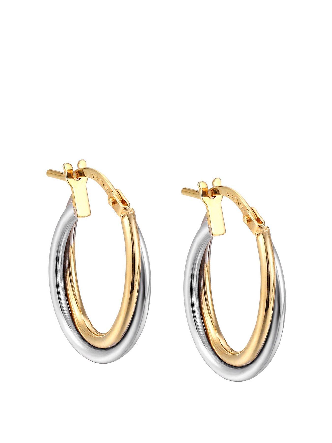 undefined 9ct Gold and Sterling Silver Twisted two-tone oval creole