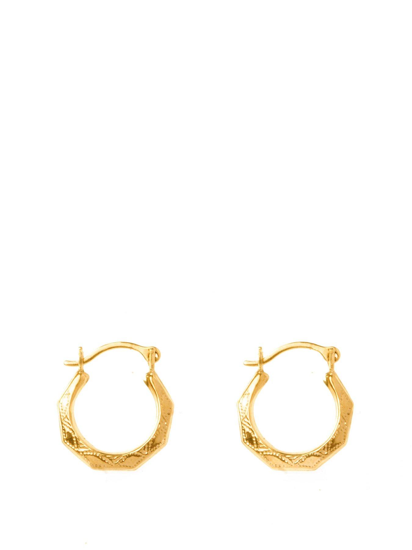 undefined 9ct Gold Patterned Hexagon Creole Hoops