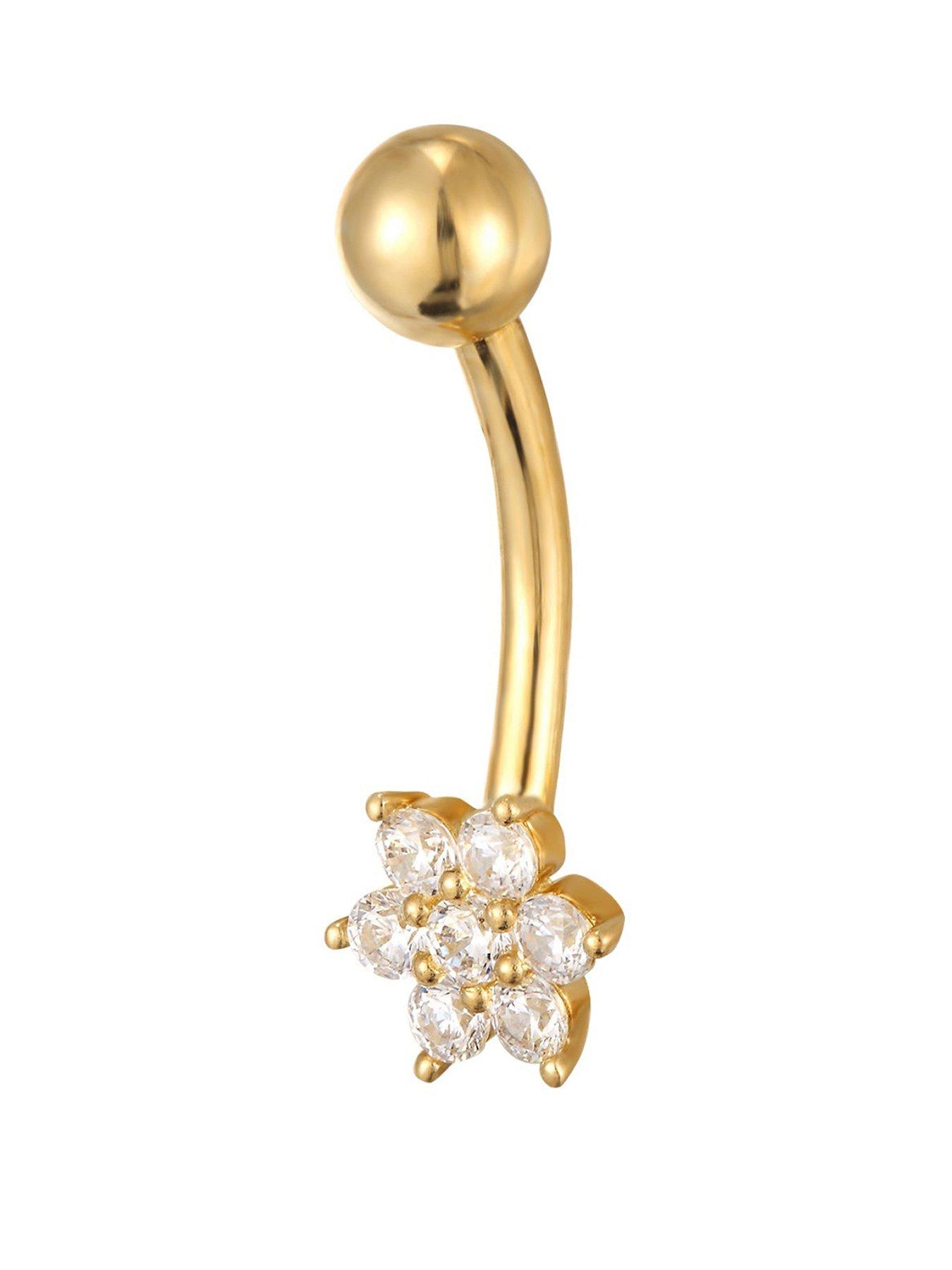 Image 1 of 4 of Seol + Gold Flower Cz Belly Bar - Gold