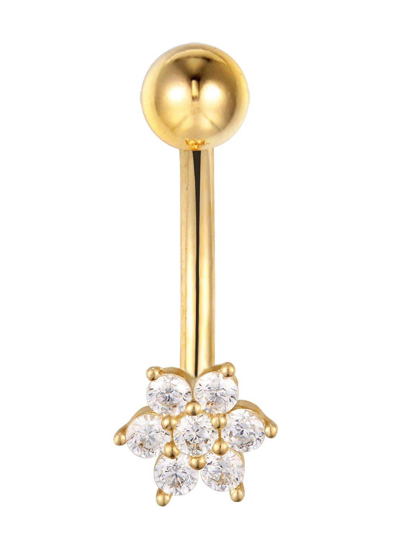 Image 3 of 4 of Seol + Gold Flower Cz Belly Bar - Gold