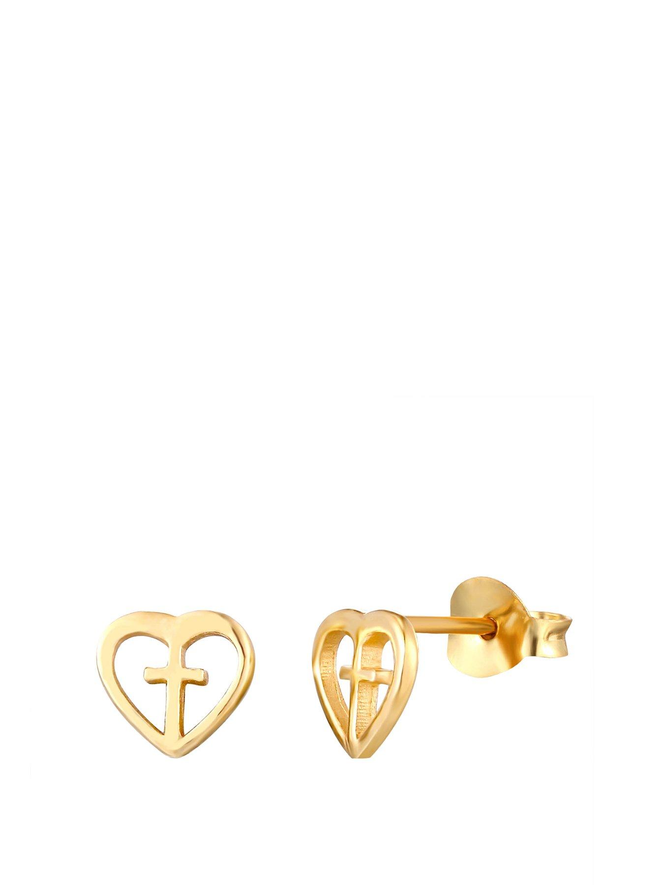 undefined 9ct Gold Plated Sterling Silver Dainty cross and heart stud earrings