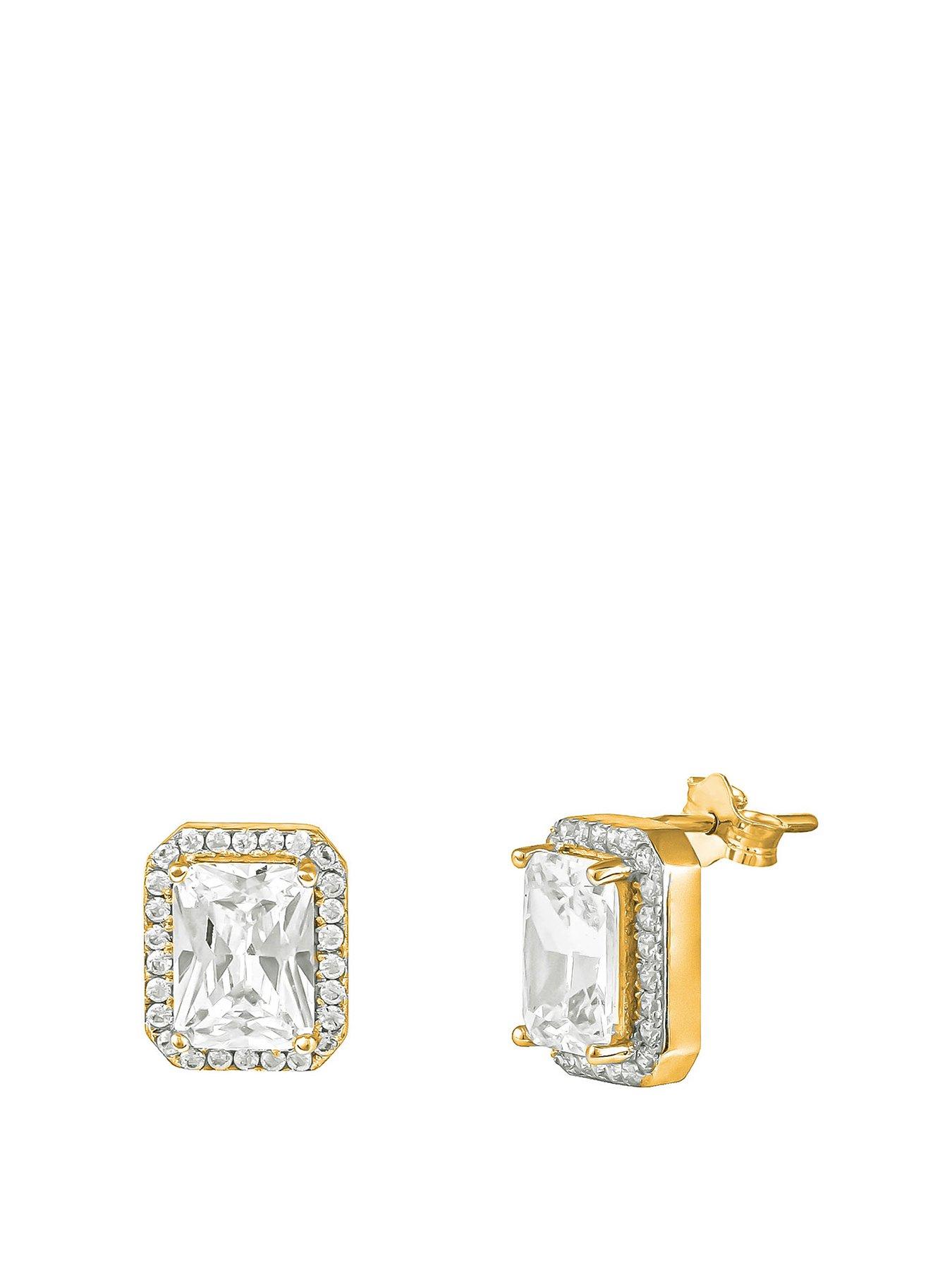 the-love-collection-9ct-gold-plated-sterling-silver-rectangular-halo-cz-studs