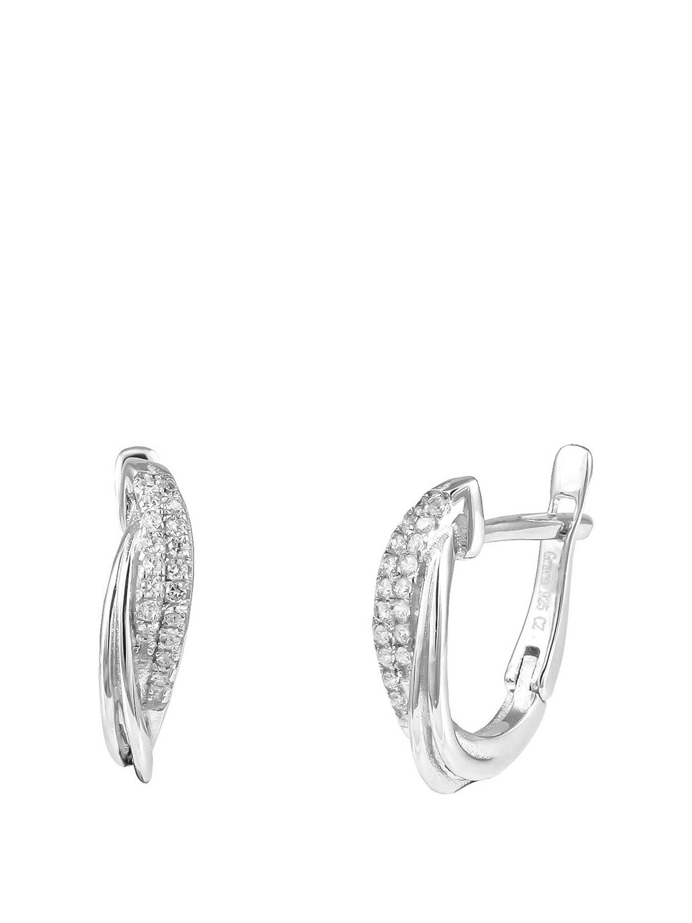 undefined Sterling Silver CZ Twisted Huggie Hoop Earrings