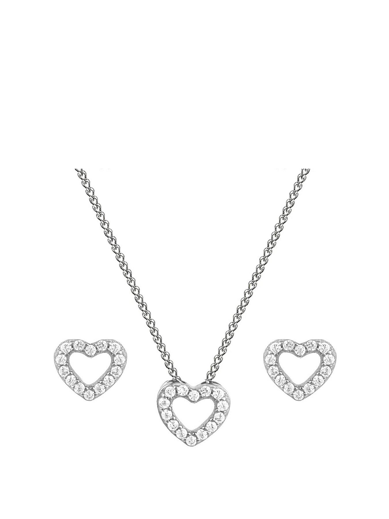 Image 1 of 6 of The Love Collection Tiny Heart CZ Pendant & Stud Earring set