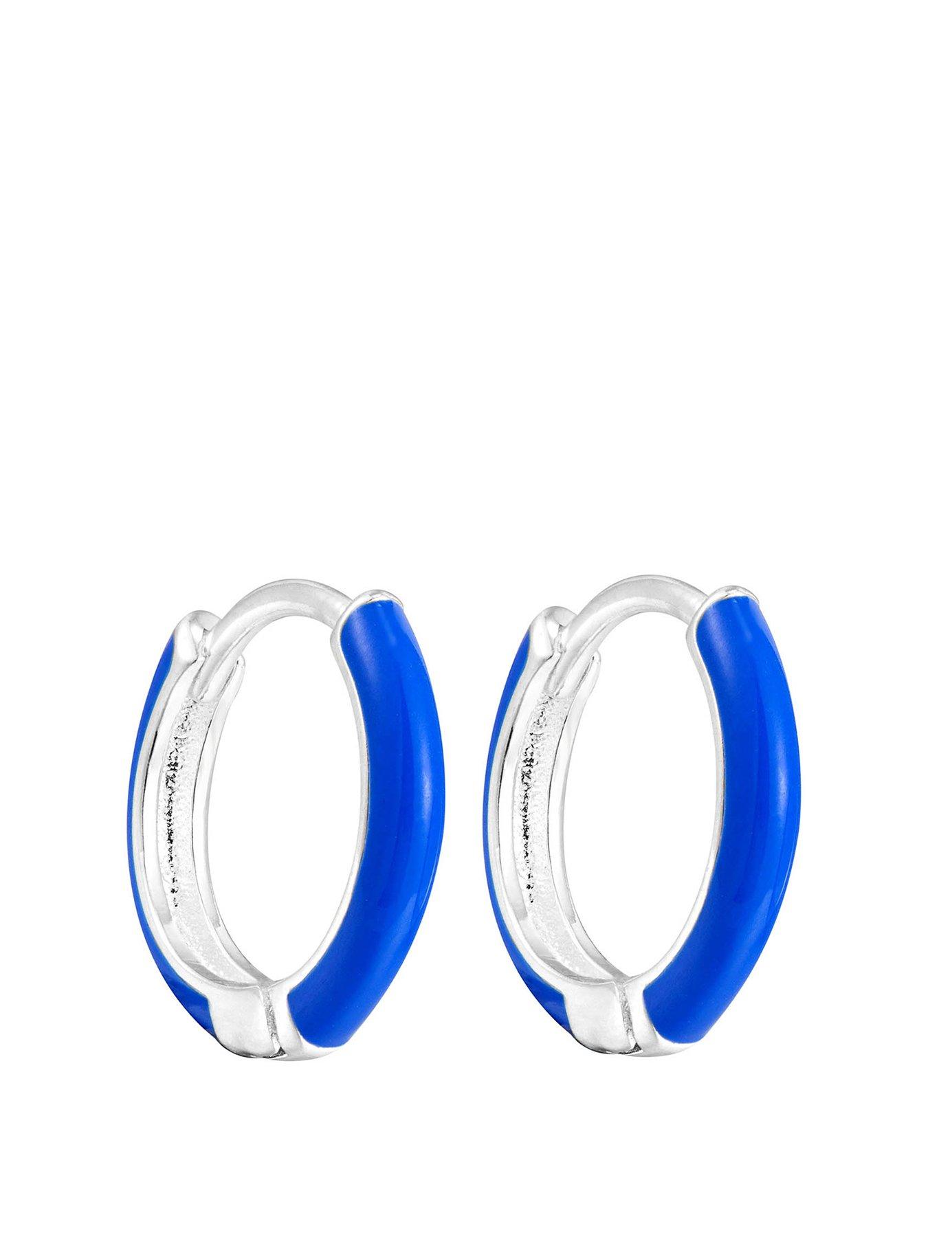 undefined Sterling Silver Royal Blue Enamel Hoops