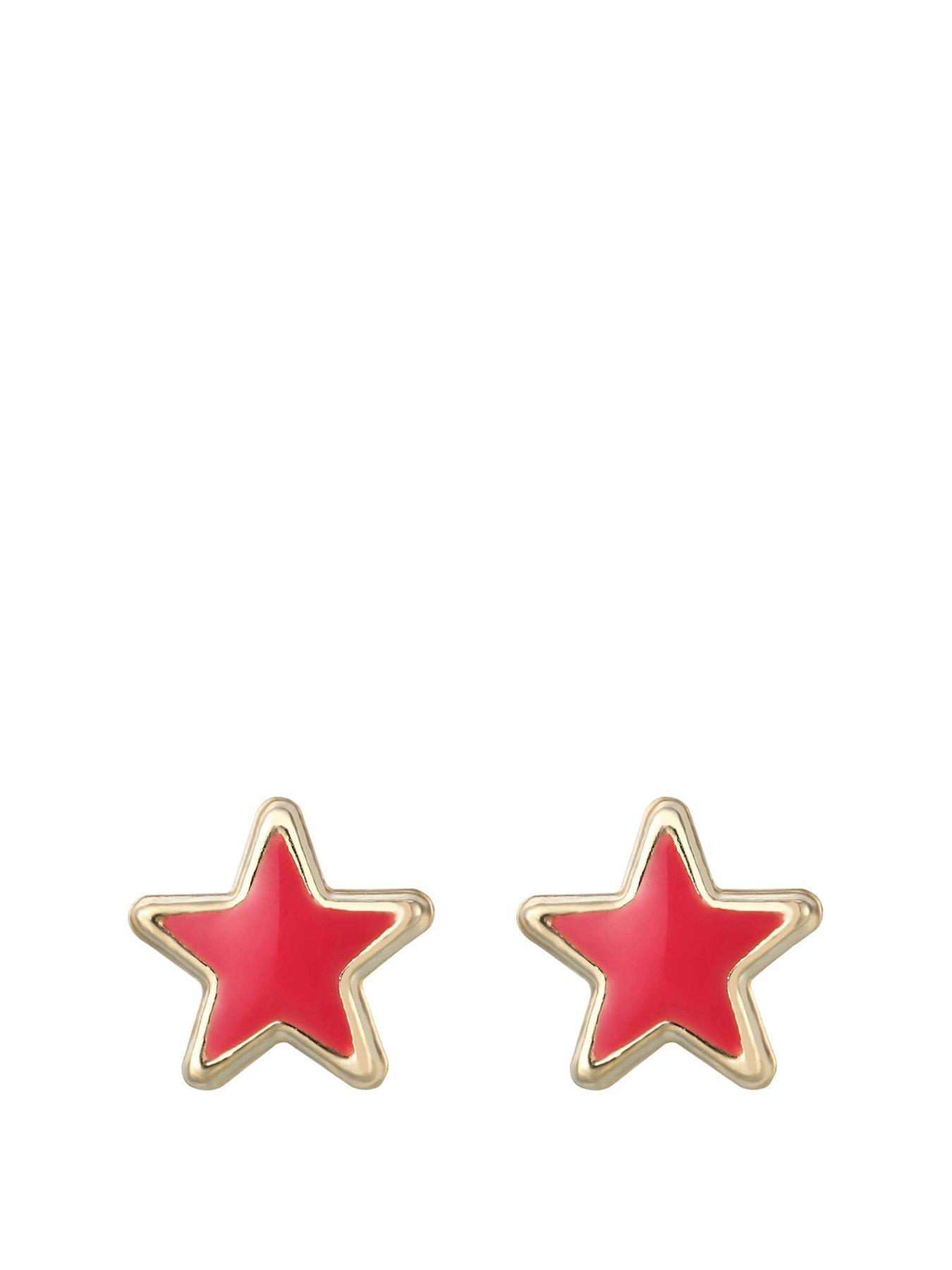  image of the-love-collection-9ct-gold-pink-enamel-star-stud-earrings