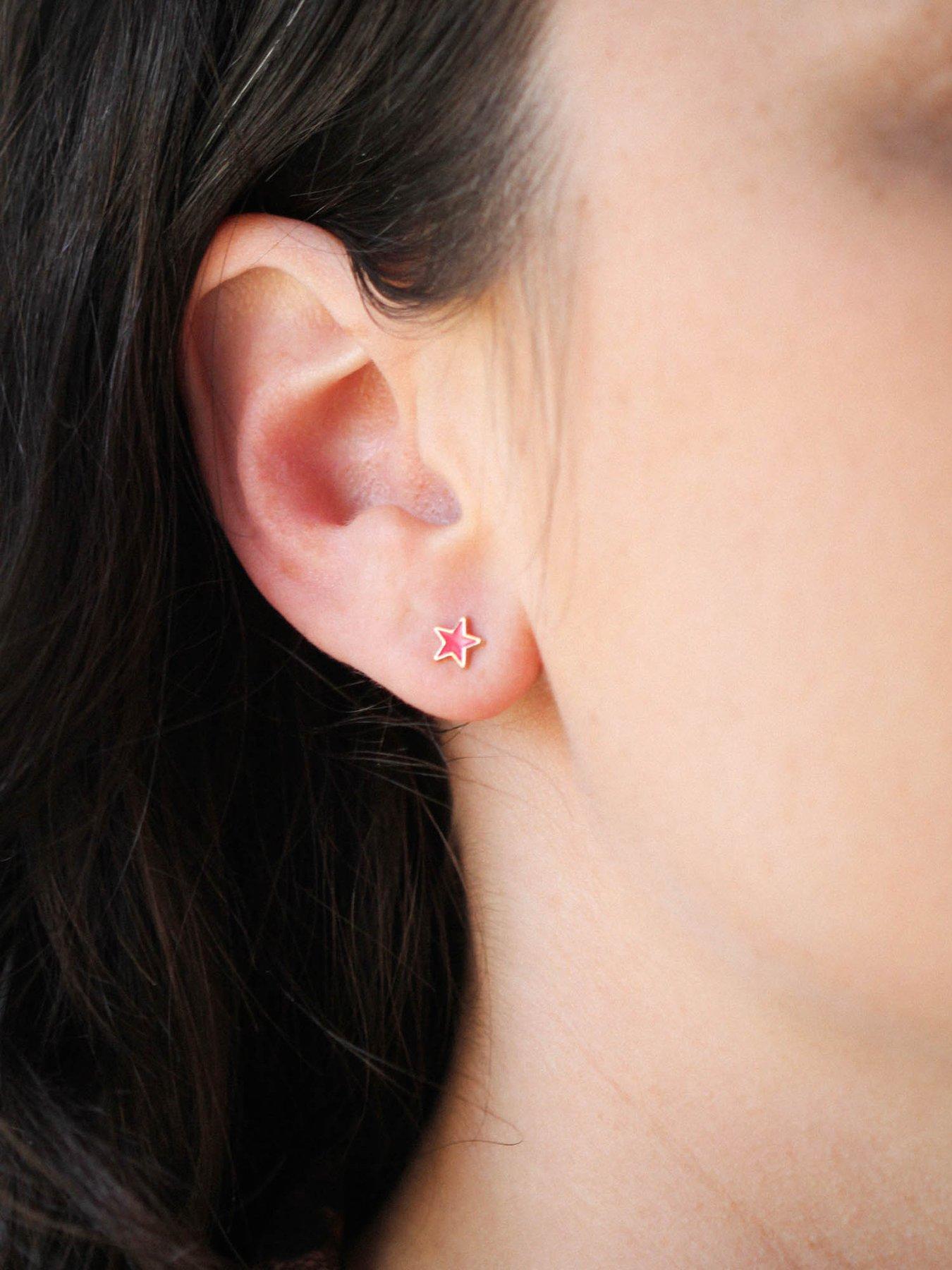  image of the-love-collection-9ct-gold-pink-enamel-star-stud-earrings