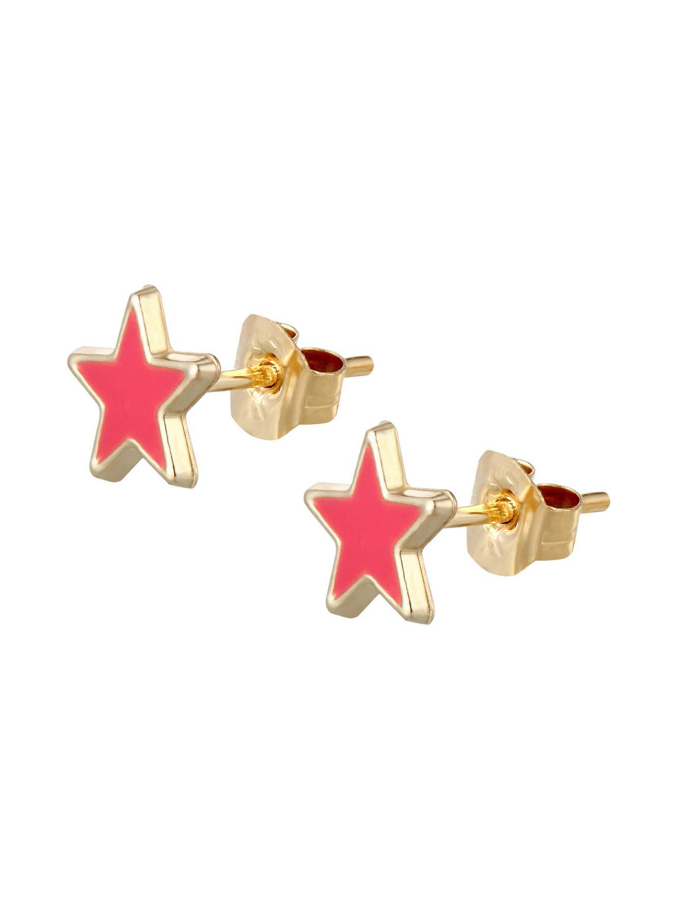  image of the-love-collection-9ct-gold-pink-enamel-star-stud-earrings