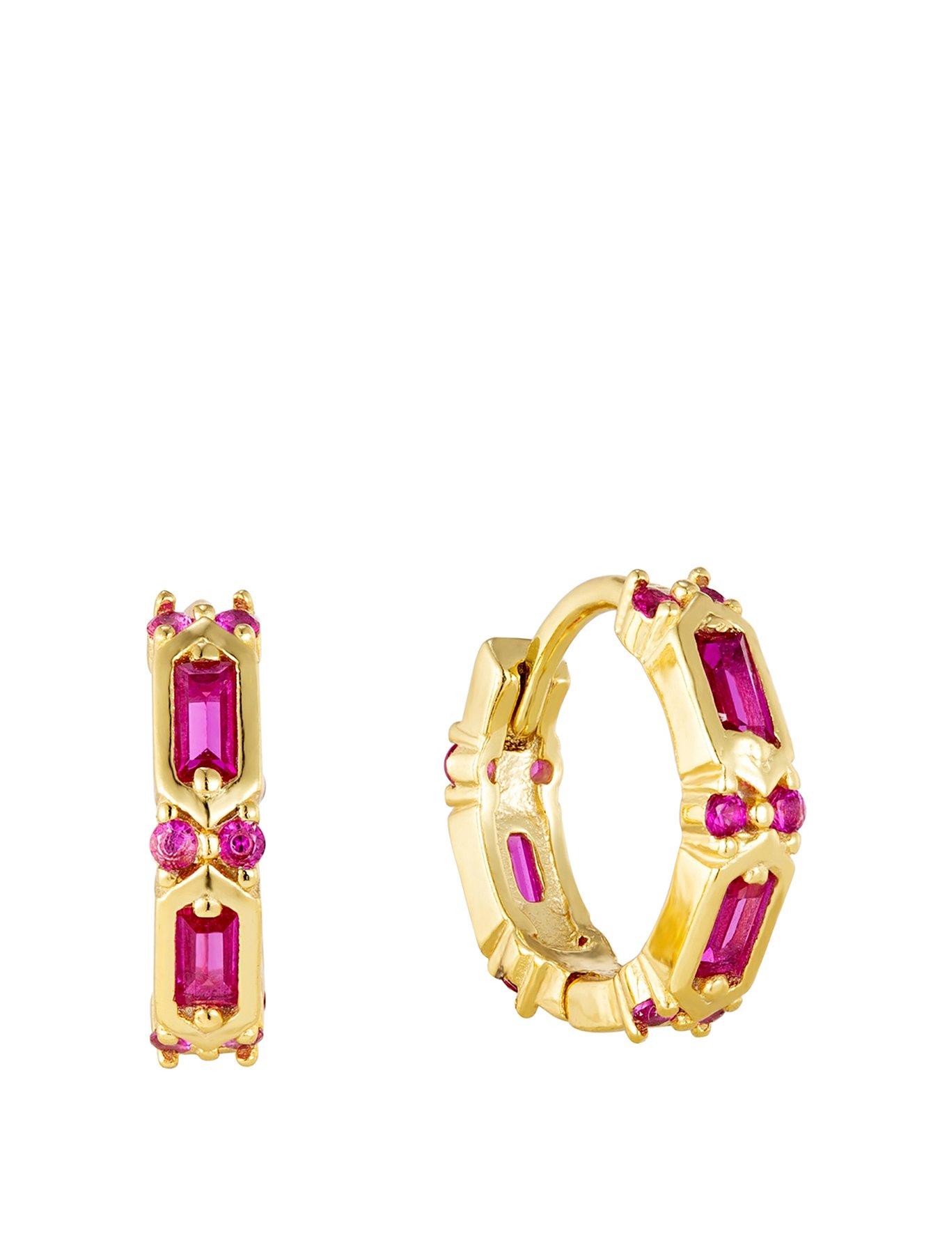 undefined Ruby Bezel CZ Huggie Hoops