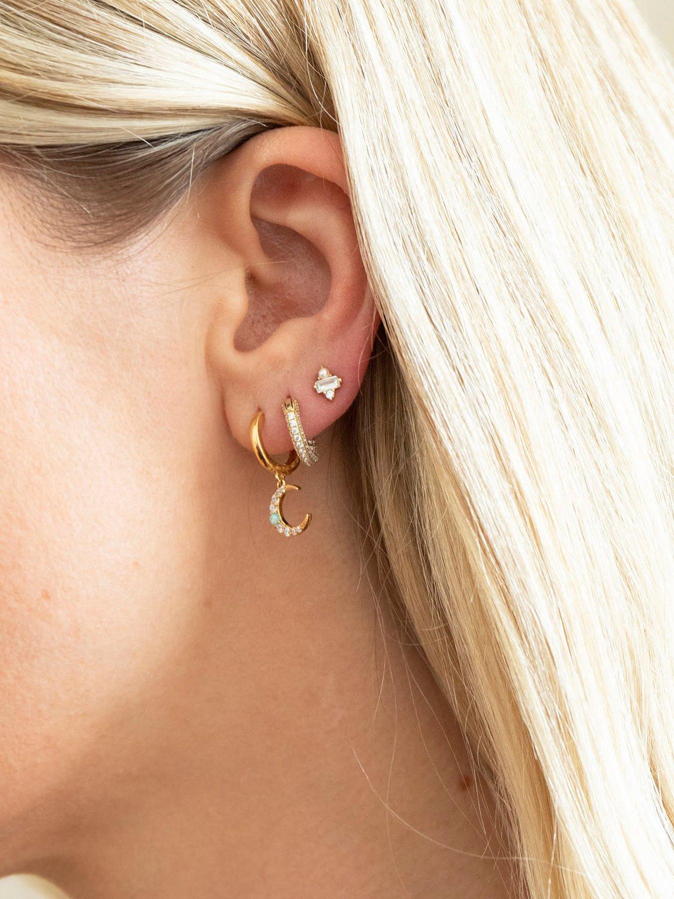  image of seol-gold-baguette-cz-pearl-stud-earrings