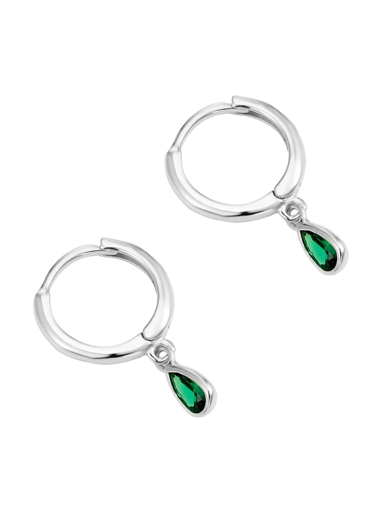  image of seol-gold-emerald-cz-teardrop-charm-hoops