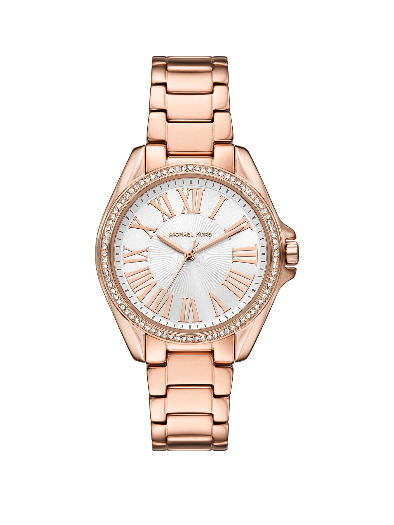 Michael Kors Sage Three Hand Rose Gold Tone Stainless Steel Watch littlewoods