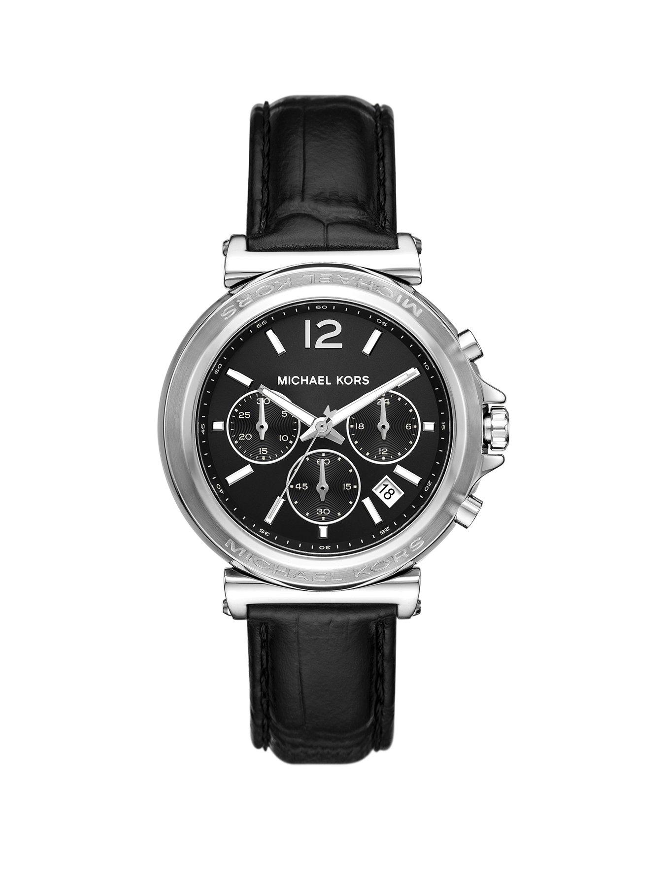 Michael Kors Maren Chronograph Black Leather Watch
